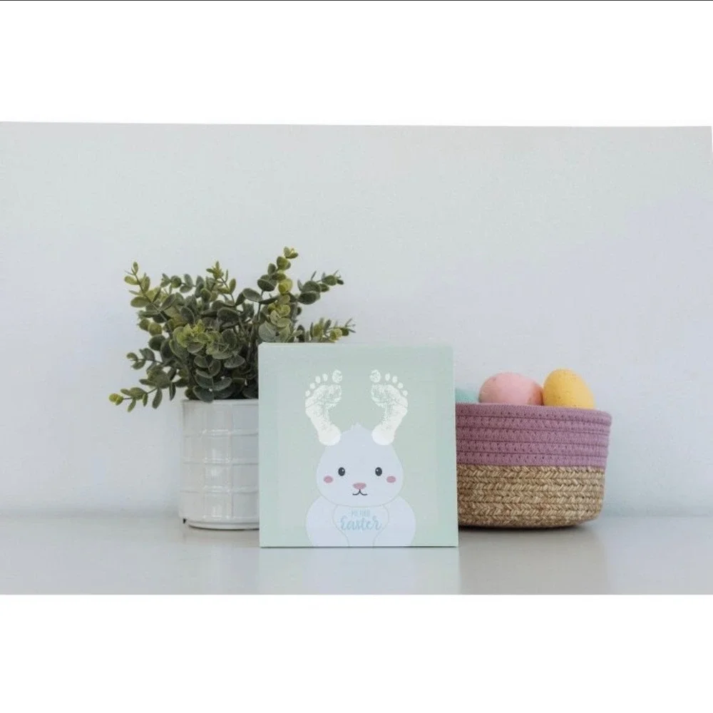 Pearhead My First Easter Baby Footprint Canvas Kit Bunny Keepsake 6x6 Mint Green